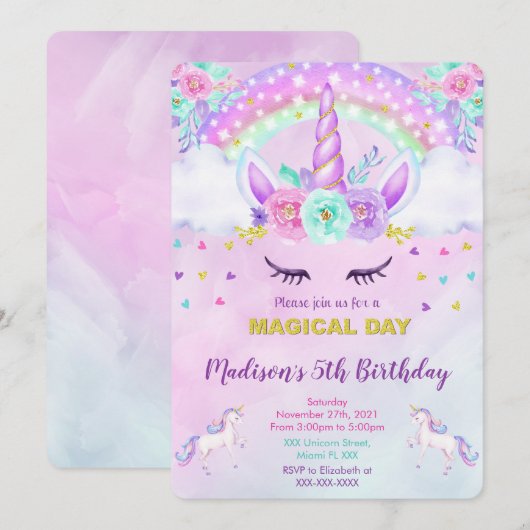 Unicorn Invitation Kaart (Voorkant / Achterkant)