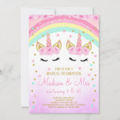 Unicorn Invitation, Twins Unicorn Invitation Kaart (Voorkant)
