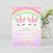 Unicorn Invitation, Twins Unicorn Invitation Kaart (Staand voorkant)