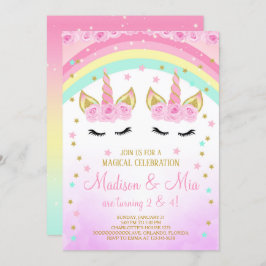 Unicorn Invitation, Twins Unicorn Invitation Kaart