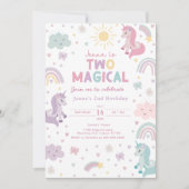 Unicorn Invitation Two Magical. Girls 2nd Birthday Kaart (Voorkant)