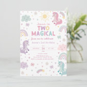 Unicorn Invitation Two Magical. Girls 2nd Birthday Kaart (Staand voorkant)