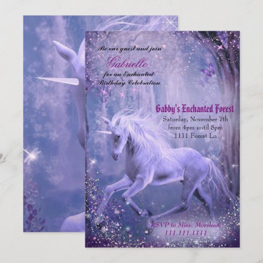 Unicorn Invitations, Unicorn Birthday Invitations Kaart (Voorkant / Achterkant)