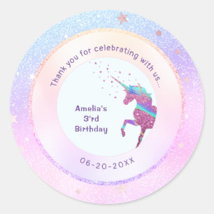 Unicorn Iridescent Holographic Glitter Party Favor Ronde Sticker