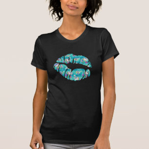 UNICORN Iridescent Teal Folie Metallic KISS LIPS T-shirt
