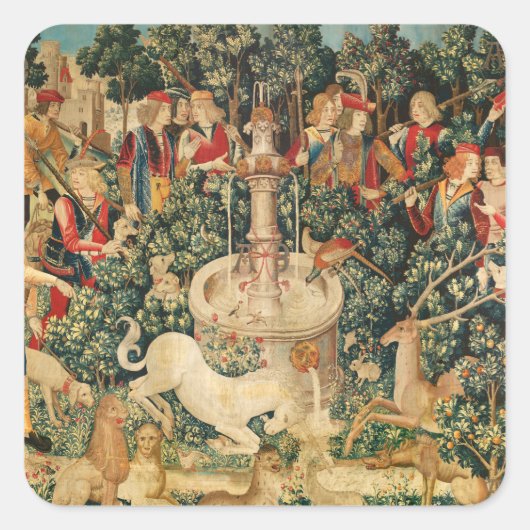 UNICORN IS GEVONDEN / Vond en andere dieren Vierkante Sticker (Voorkant)