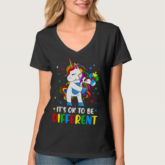 Unicorn Its Ok To Be Different Autism Awareness Fo T-shirt (Voorkant)