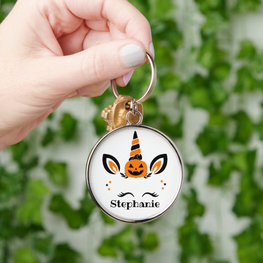 Unicorn Jack O Lantern With Name Sleutelhanger (Hand)