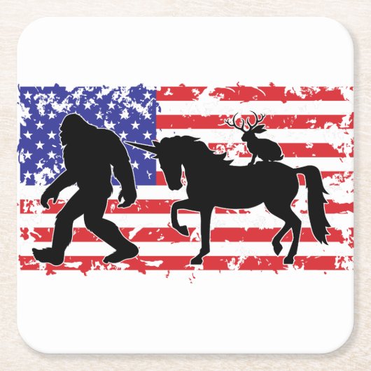 Unicorn, Jackalope, Bigfoot and the American Flag Kartonnen Onderzetters (Voorkant)