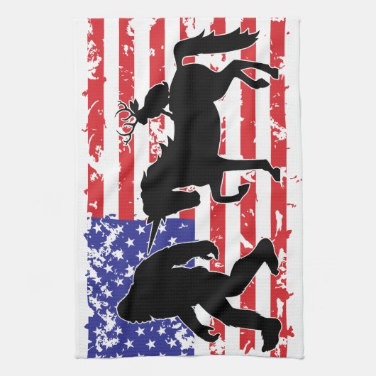 Unicorn, Jackalope, Bigfoot and the American Flag Theedoek (Verticaal)