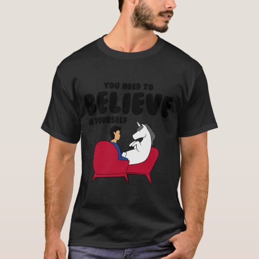 Unicorn je moet in jezelf geloven t-shirt (Voorkant)