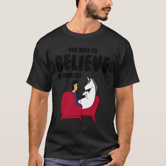 Unicorn je moet in jezelf geloven t-shirt (Voorkant)