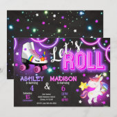 Unicorn Joint Roller Skating Birthday Neon Glow Kaart (Voorkant / Achterkant)
