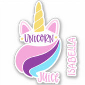 Unicorn Juice Cute Girly Aangepaste Naam Sticker (Voorkant)