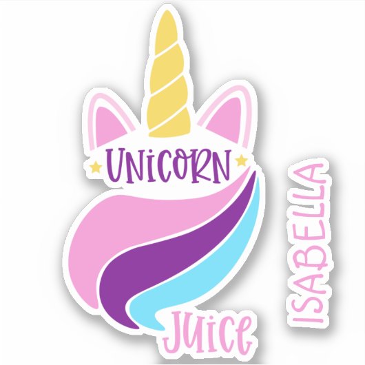 Unicorn Juice Cute Girly Aangepaste Naam Sticker (Voorkant)