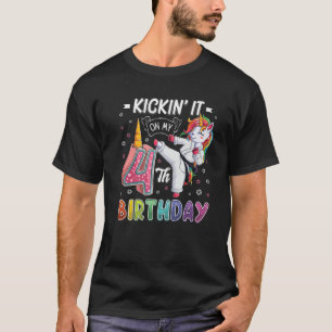 Unicorn Karate 4e verjaardag vier vier jaar oude t T-shirt