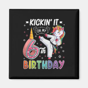 Unicorn Karate 6e verjaardag Zes jaar oud Taekwo Magneet