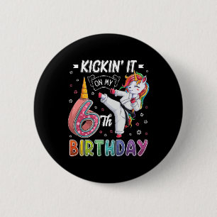 Unicorn Karate 6e verjaardag Zes jaar oud Taekwo Ronde Button 5,7 Cm