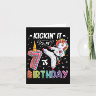 Unicorn Karate 7e verjaardag 7 Zeven jaar oude slo Kaart