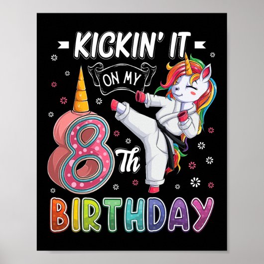 Unicorn Karate 8e verjaardag Acht 8 jaar oude tak Poster (Voorkant)