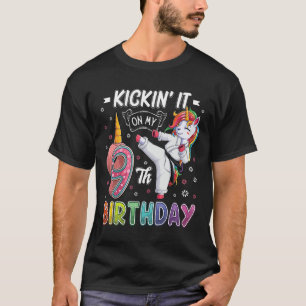 Unicorn Karate 9de verjaardag Negen 9 jaar oude Ta T-shirt