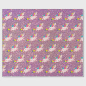 Unicorn Kawaii Rainbow Gold Paars Pink Glitter Cadeaupapier (Vlak)