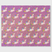 Unicorn Kawaii Rainbow Gold Paars Pink Glitter Cadeaupapier (Vlak)