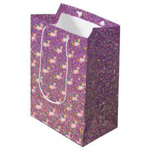Unicorn Kawaii Rainbow Gold Paars Pink Glitter Medium Cadeauzakje