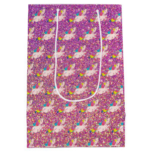 Unicorn Kawaii Rainbow Gold Paars Pink Glitter Medium Cadeauzakje