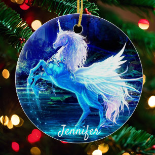  Unicorn kerstboomversienaam en -datum Keramisch Ornament