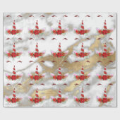 Unicorn kerstFeestdagen Marble Red Rose Gold Cadeaupapier (Vlak)