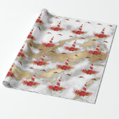 Unicorn kerstFeestdagen Marble Red Rose Gold Cadeaupapier (Uitgerold)