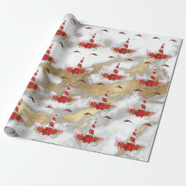 Unicorn kerstFeestdagen Marble Red Rose Gold Cadeaupapier