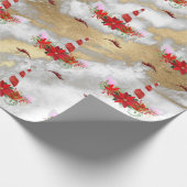 Unicorn kerstFeestdagen Marble Red Rose Gold Cadeaupapier (Hoek)