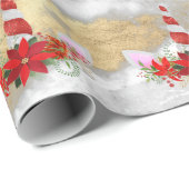 Unicorn kerstFeestdagen Marble Red Rose Gold Cadeaupapier (Rol Hoek)