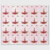 Unicorn kerstFeestdagen Roze Glitter Red Gold Cadeaupapier (Vlak)