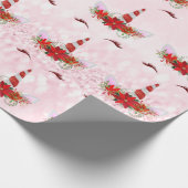 Unicorn kerstFeestdagen Roze Glitter Red Gold Cadeaupapier (Hoek)