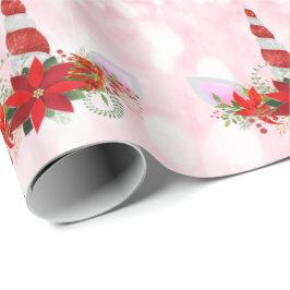 Unicorn kerstFeestdagen Roze Glitter Red Gold Cadeaupapier