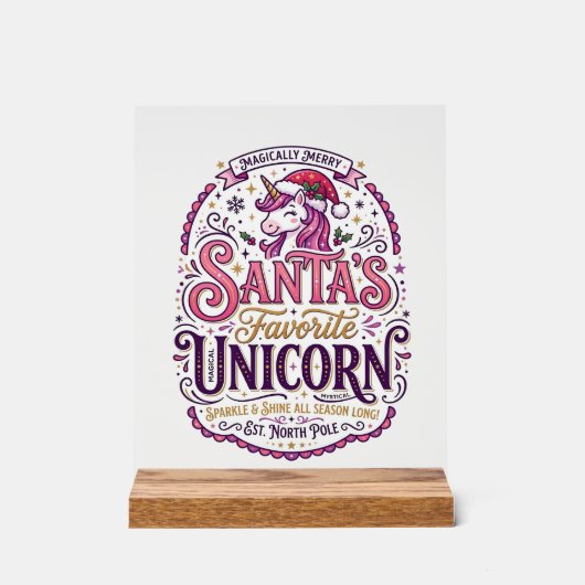 Unicorn Kerstmannetje Favoriete Eenhoorn Acryl Bord (Voorkant)