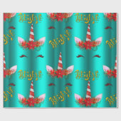 Unicorn Kerstmis Beleef Blauwgroen omslagpapier Cadeaupapier (Vlak)