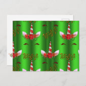 Unicorn Kerstmis Believe Green Briefkaart (Voorkant / Achterkant)