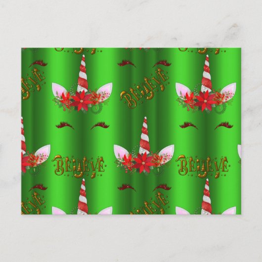 Unicorn Kerstmis Believe Green Briefkaart (Voorkant)