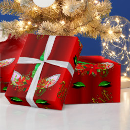 Unicorn Kerstmis Believe Red Cadeaupapier