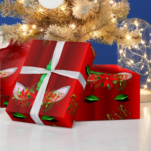 Unicorn Kerstmis Believe Red Cadeaupapier (Feestdagen)