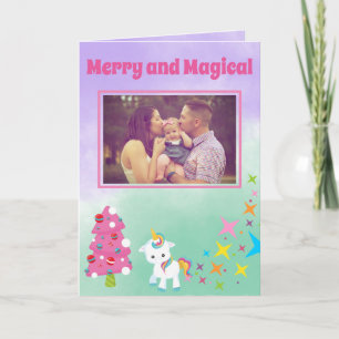 Unicorn Kerstmis Foto van je familie Feestdagen Kaart