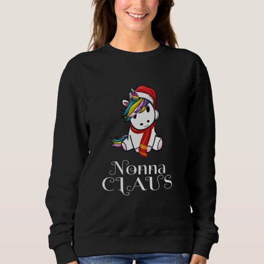 Unicorn Kerstmis Nonna Claus Matching Pajama Sant Trui (Voorkant)