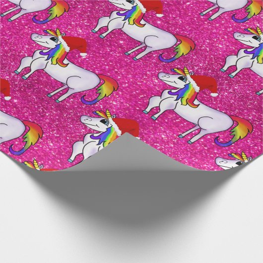 Unicorn kerstroze ompakpapier cadeaupapier (Hoek)
