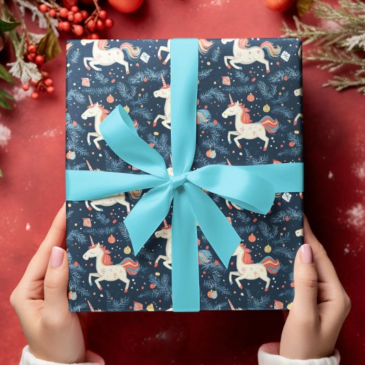 Unicorn kerstvakantie cadeaupapier