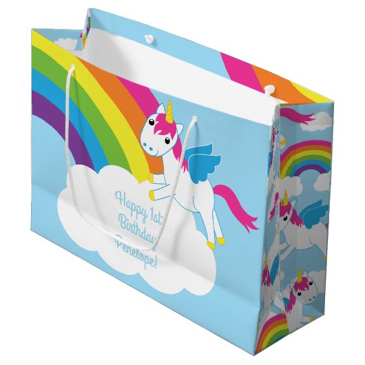 Unicorn Kids Birthday Party Groot Cadeauzakje (Voorkant Gekanteld)