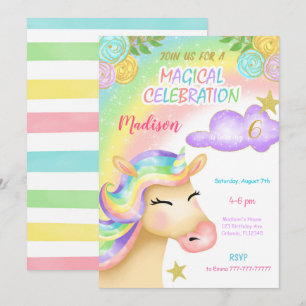 Unicorn Kids Birthday Uitnodiging